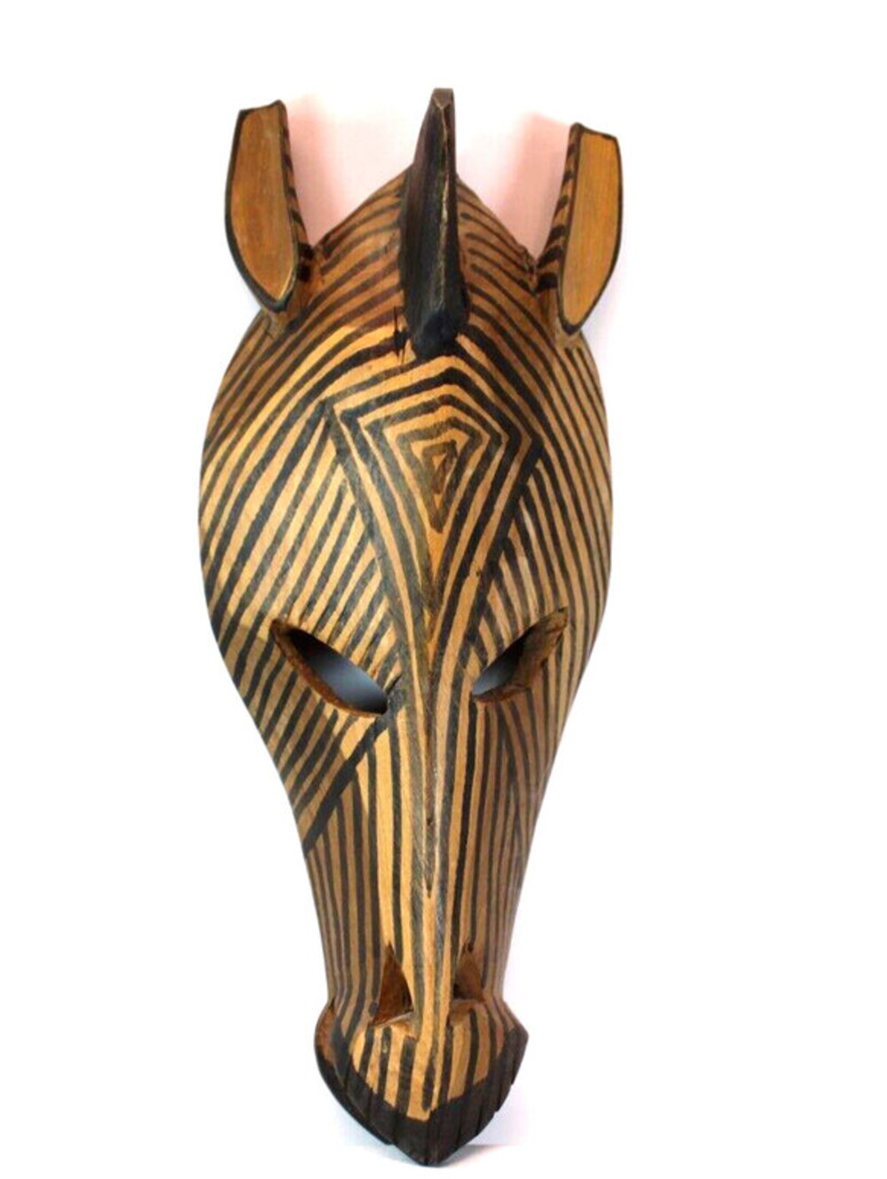 Vtg African Hand Carved Wood Zebra Tribal Mask Wall Art Kenya Decor 14"